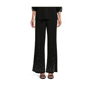 Marina Black Pearl Embellishments Studded Wide-Leg Pants Women's Plus Size 2X